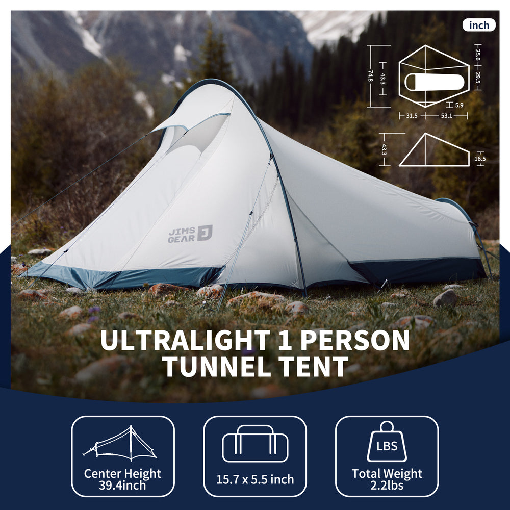 Naturehike DABAN Ultralight 4-Season 15D Backpacking Tent, 1 Person Tunnel Tent with Vestibule, Waterproof and Windproof Tent for High-Altitude Camping