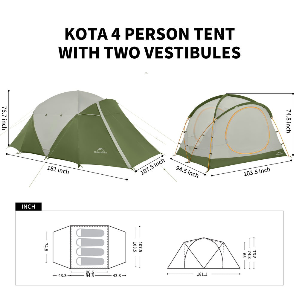 Naturehike KOTA 4 One-Bedroom And Two-Bathroom Tent