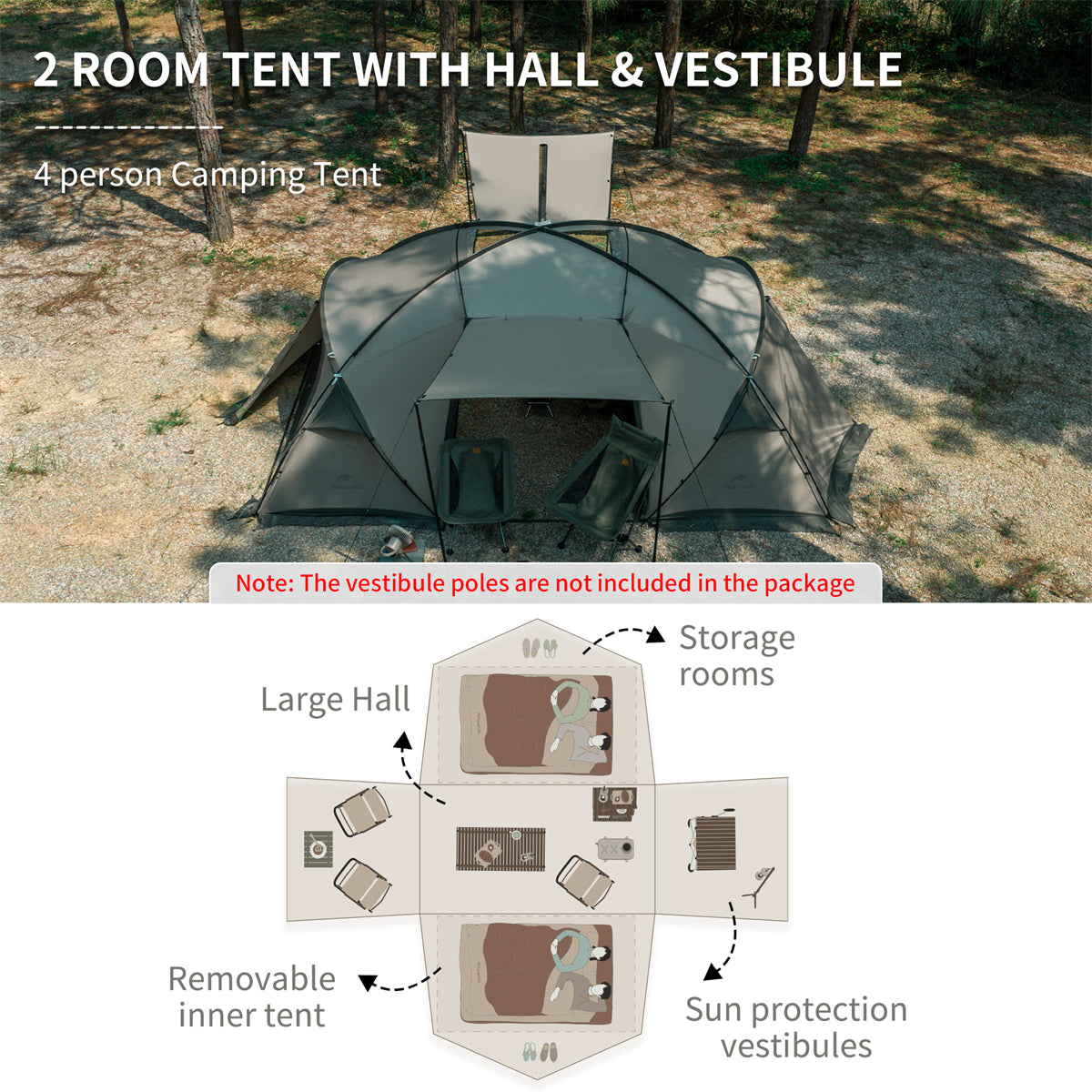 Mountain Peak Hot Tent Two Bedroom&One Living Room – Naturehike-au