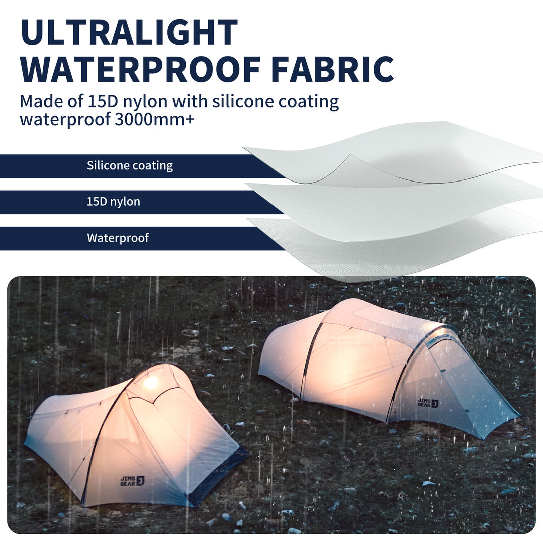 Naturehike DABAN Ultralight 4-Season 15D Backpacking Tent, 2 Person Tunnel Tent with Vestibule, Waterproof and Windproof Tent for High-Altitude Camping