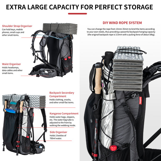 60L+5L Multifunctional Mountain Bag with Rain Cover